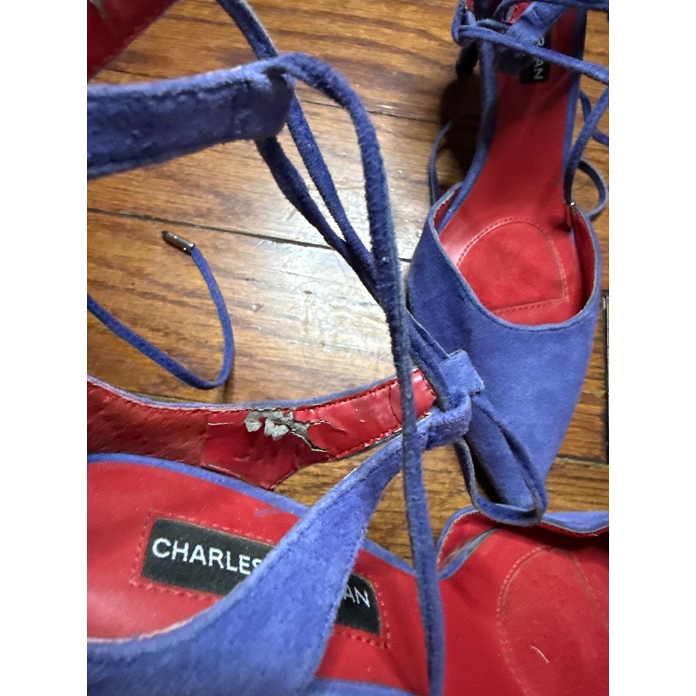 Charles‎ Jourdan Paris Blue Suede Pointed Toe Lace Up Ankle Tie Heels Size 6 - Picture 3 of 8